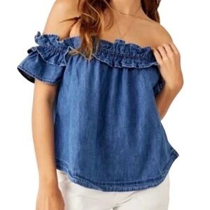 Women's FREE PEOPLE DENIM Off-Shoulder Denim Top- Small